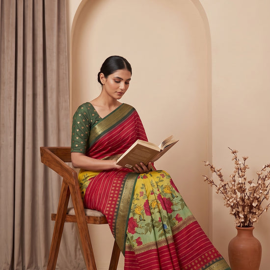 Pista Maroon Muslin Floral Printed Saree - Mood