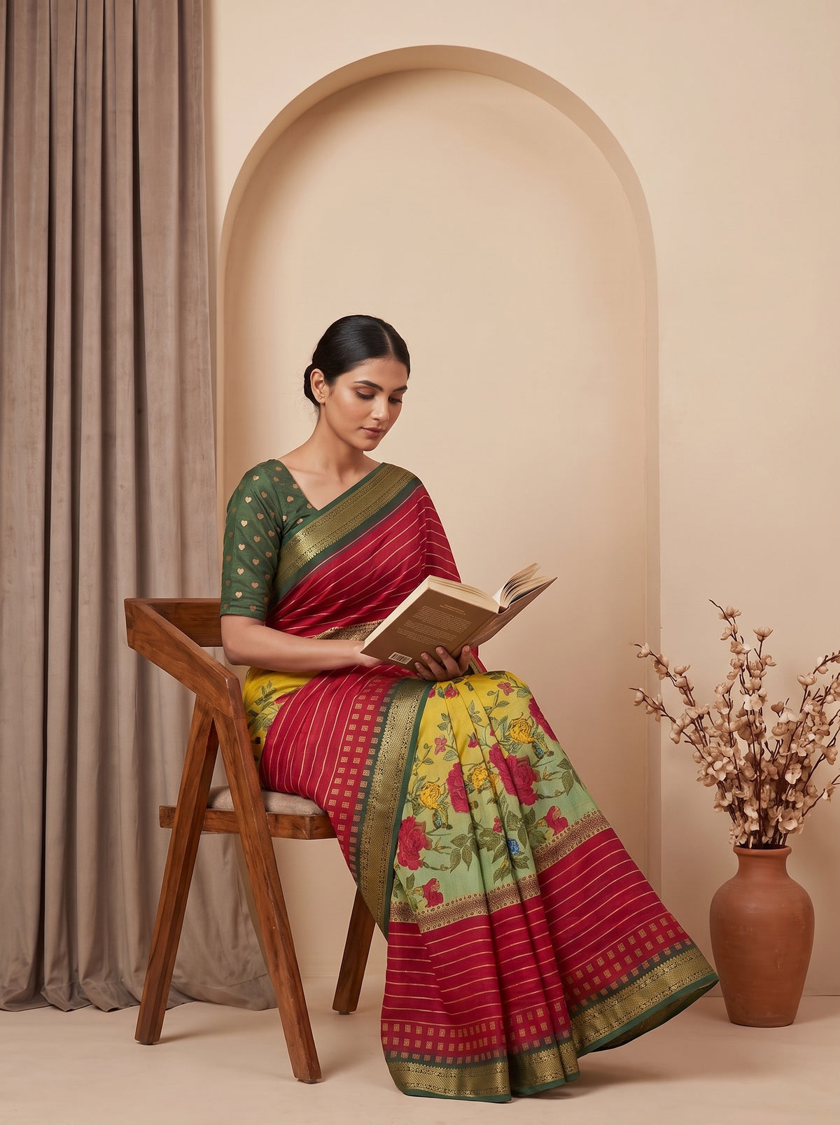 Pista Maroon Muslin Floral Printed Saree - Mood