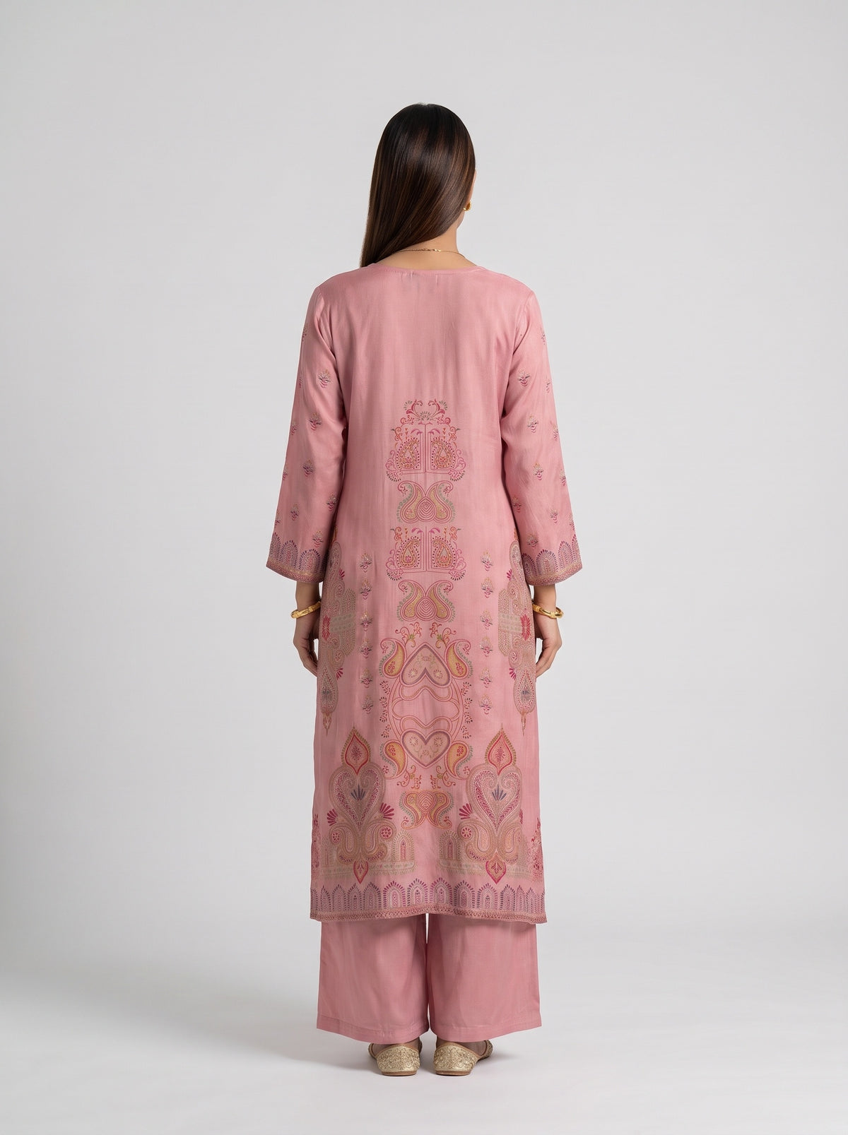 Rosewood Gajari Crepe Readymade Suit And Palazzo With Printed Dupatta - back