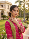 Rangeela Rani Pista Georgette Readymade Suit And Pant With Leheriya Dupatta - closeup