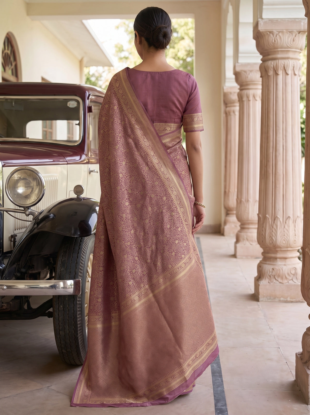 Mauve Khaddi Georgette Saree - Back