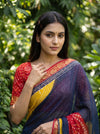 Navy Maroon Chinon Bandhini Printed Saree - Close Up