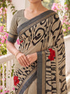 Black Tusser Cotton Floral Printed Saree - Detail