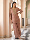 Rose Heritage Gajari Georgette Readymade Embroidered Suit And Palazzo With Georgette Dupatta - mood