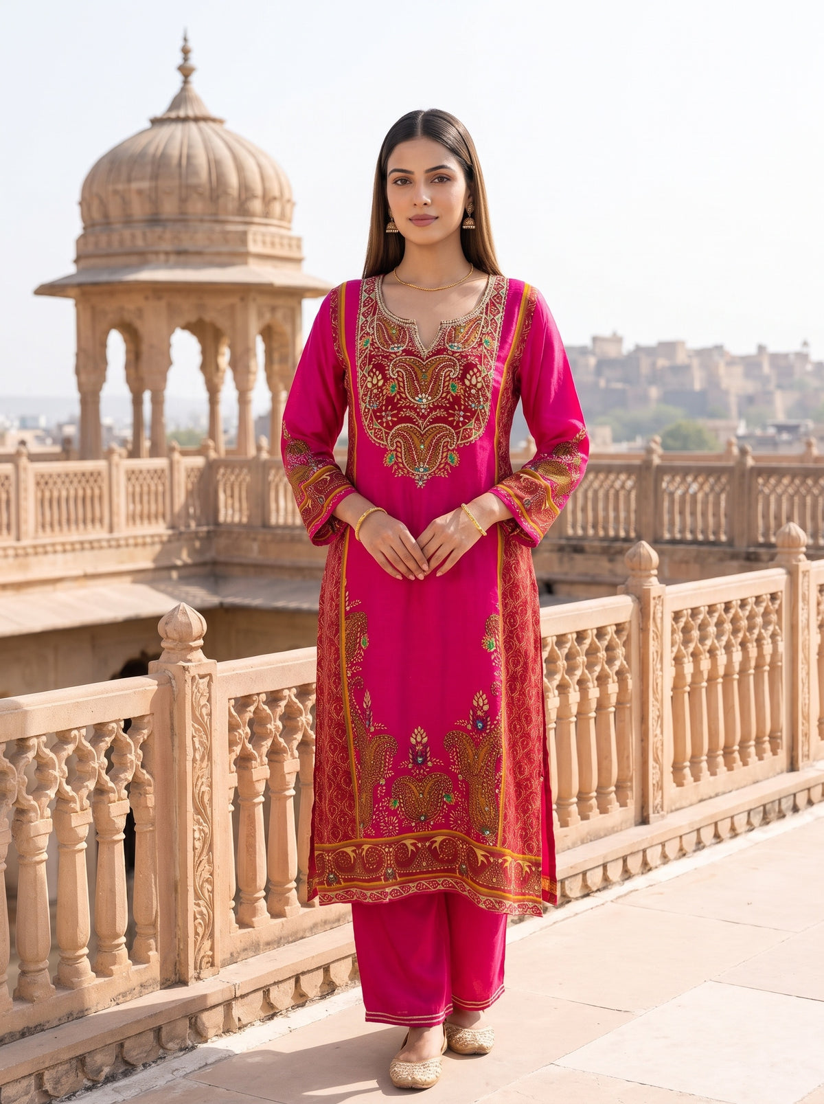 Rani Darbar Crepe Readymade Suit And Pant With Printed Dupatta - mood