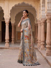 Peach Grey Cotton Printed Saree - Side