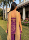 Royal Orchid Purple Georgette Readymade Strappy Suit And Palazzo With Net Dupatta - back