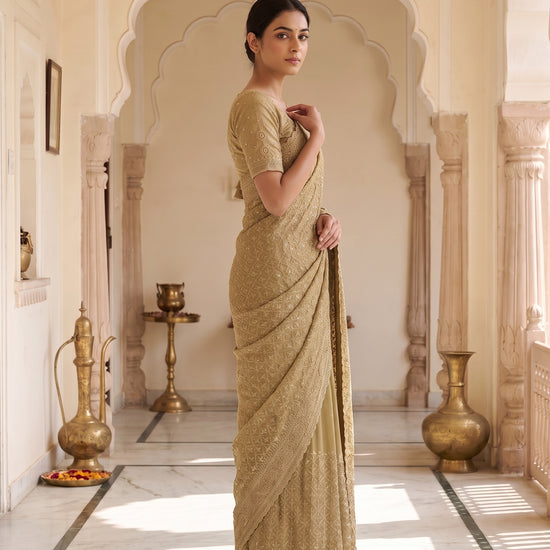 Mehndi Net Saree - Side
