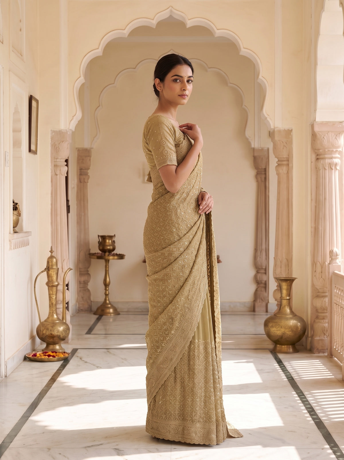 Mehndi Net Saree - Side