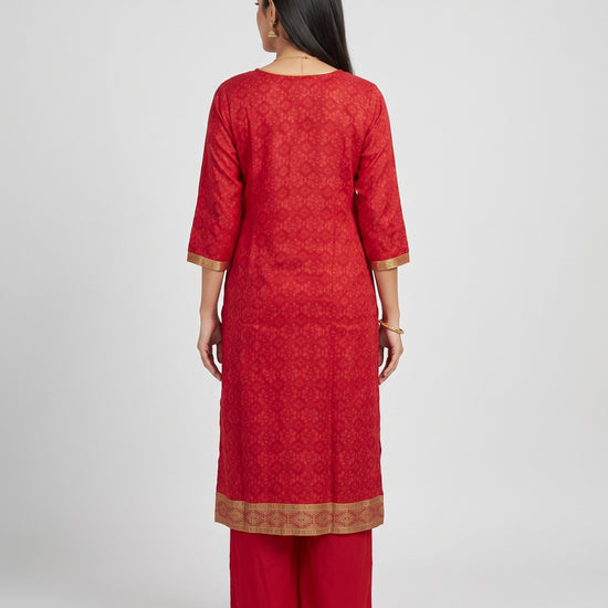 Laal Utsav Red Cotton Readymade Suit And Pant With Printed Dupatta - back