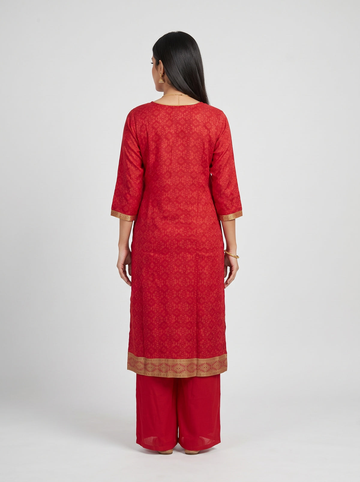 Laal Utsav Red Cotton Readymade Suit And Pant With Printed Dupatta - back