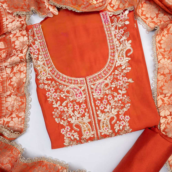 Rust Silk unstitched salwar suit set