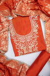 Rust Silk unstitched salwar suit set