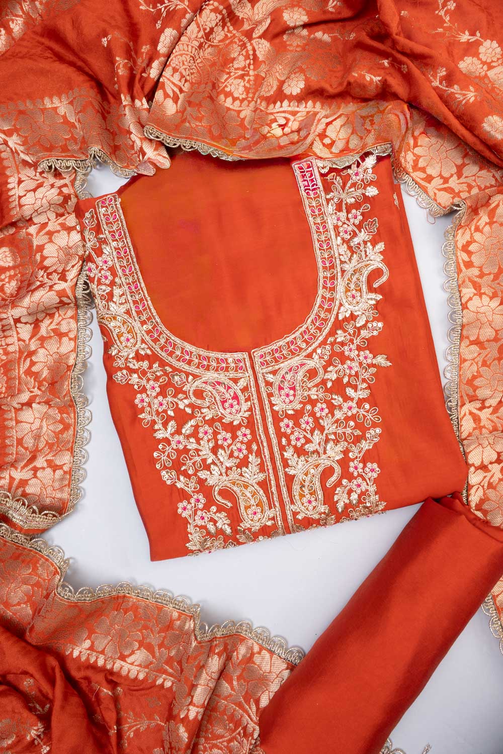 Rust Silk unstitched salwar suit set