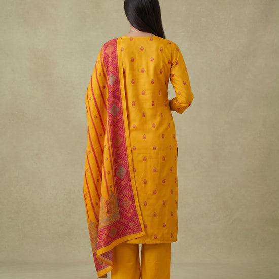 Saffron Bloom Mustard Crepe Readymade Suit And Pant With Crepe Dupatta - back