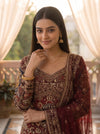 Maharani Maroon Crepe Readymade Heavy Embroidered Sharara Set With Net Dupatta - closeup