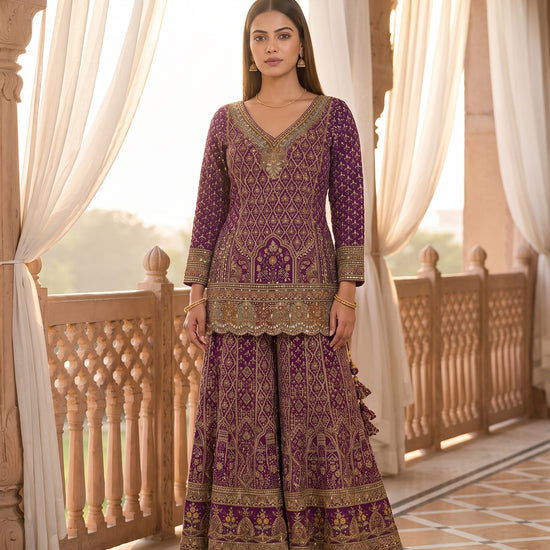 Maharani Magenta Crepe Readymade Gota Patti Sharara Set With Dupatta - mood