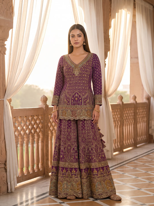 Maharani Magenta Crepe Readymade Gota Patti Sharara Set With Dupatta - mood
