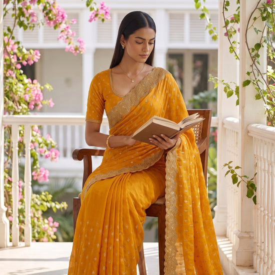 Mustard Soft Twill Saree - Mood