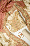 Timeless Beauty Tussar Organza Unstitched Salwar Suit With Organza Dupatta