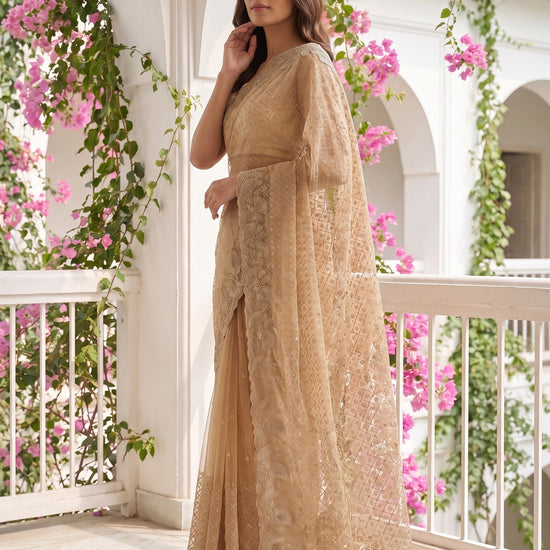 Mustard Net Saree - Side
