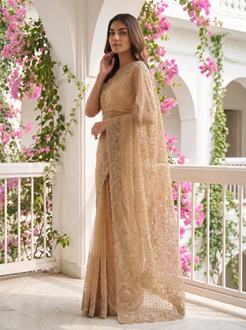 Mustard Net Saree - Side