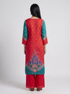 Peacock Paisley Rama Crepe Readymade Suit And Salwar With Red Dupatta - back
