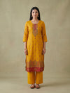 Saffron Bloom Mustard Crepe Readymade Suit And Pant With Crepe Dupatta - mood