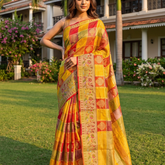 Mustard Organza Zari Saree - Hero