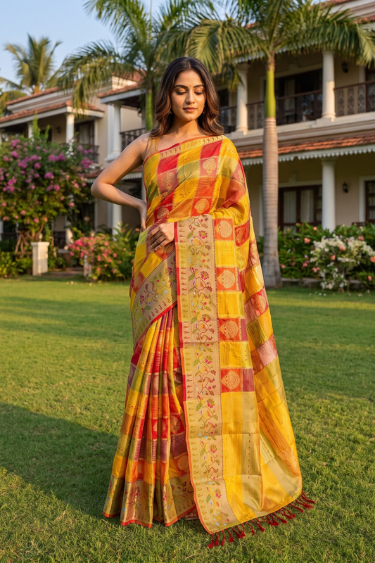 Mustard Organza Zari Saree - Hero