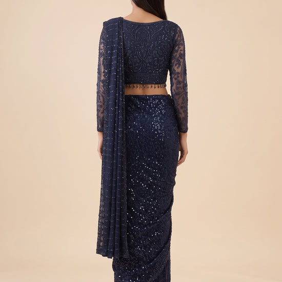 Navy Net Saree - Back