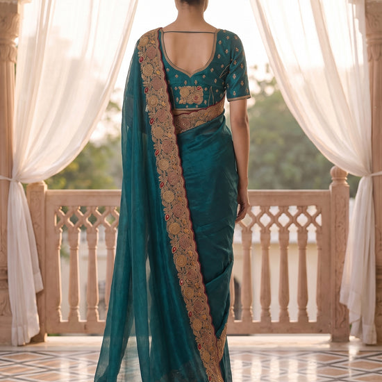 Peacock Organza Saree - Back