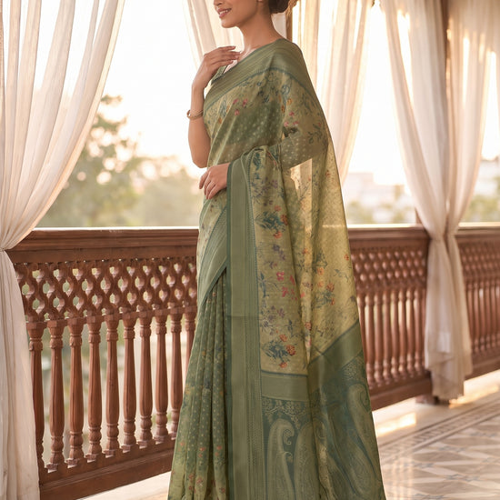 Pista Muslin Floral Printed Saree - Side