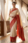 Off White Maroon Loom Saree - Hero