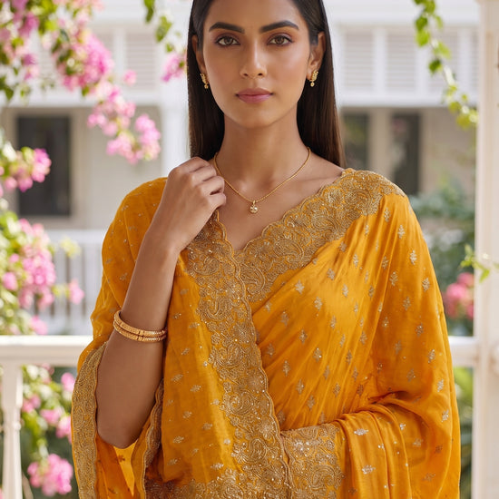 Mustard Soft Twill Saree - Close Up