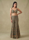 Mint Mehfil Green Crepe Readymade Halter Top And Sharara Set With Cape Dupatta - mood