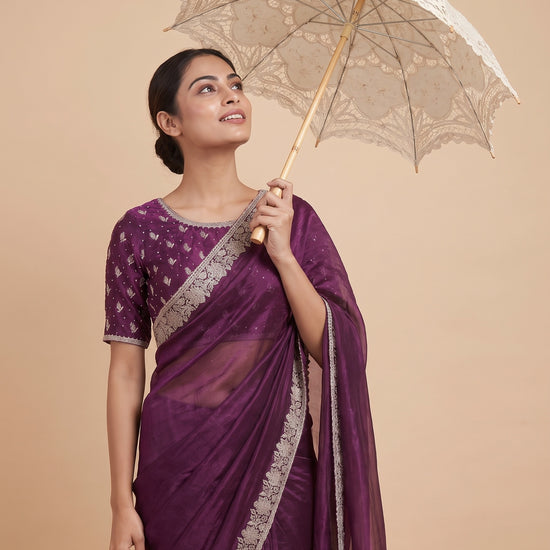 Wine Organza Saree - Mood