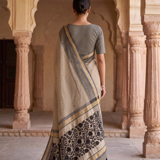 Tusser Cotton Embroidered Saree - Back