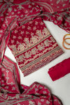 Heritage Heirloom Maroon Crepe Unstitched Salwar Suit With Chinon Dupatta