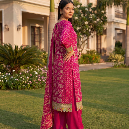 Rani Utsav Pink Loom Readymade Suit And Pant With Matching Dupatta - back