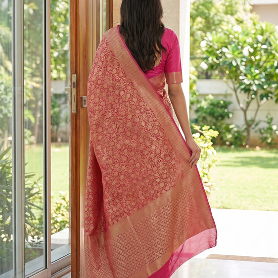 Dark Gajari Georgette Saree - Back