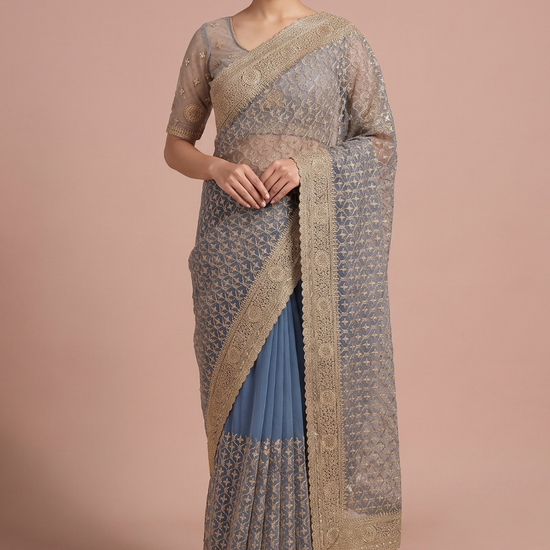 Peacock Net Saree - Hero
