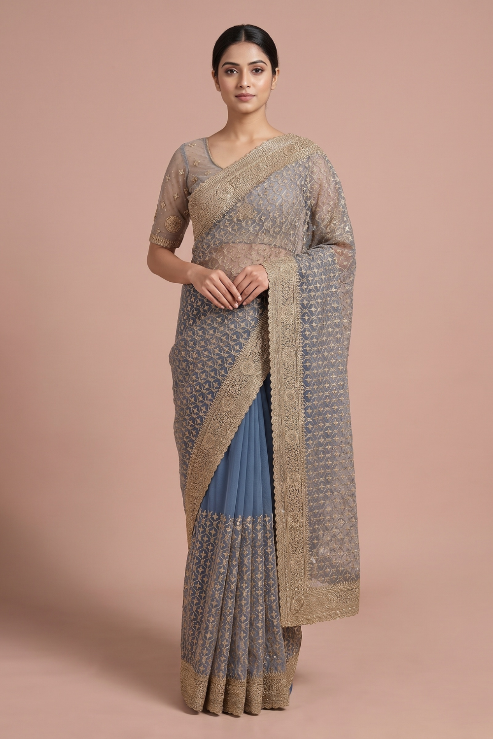 Peacock Net Saree - Hero