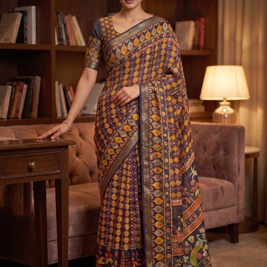 Navy Blue Georgette Printed Saree - Mood