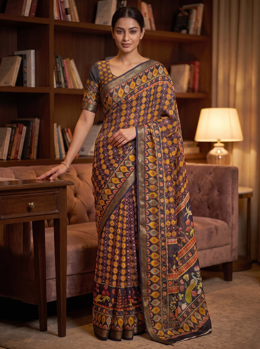 Navy Blue Georgette Printed Saree - Mood