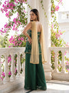 Emerald Muse Bottle Green Georgette Readymade Strappy Suit And Palazzo With Tissue Dupatta - back