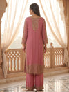 Blush Reverie Gajari Georgette Readymade Suit And Palazzo With Georgette Dupatta - back