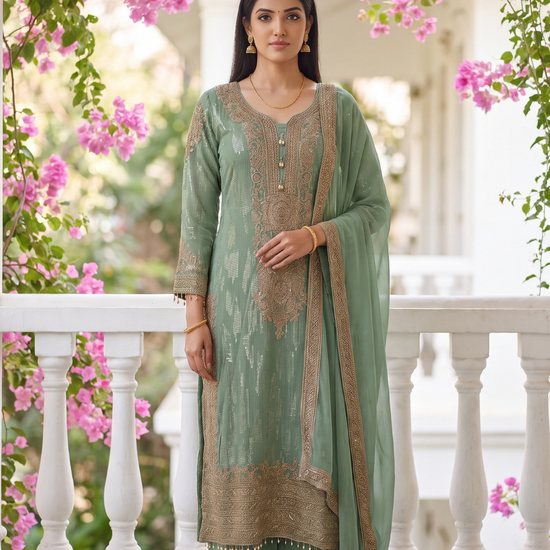 Seafoam Grace Sea Green Georgette Readymade Suit - hero