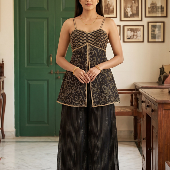 Midnight Gilded Black Georgette Readymade Strappy Suit - hero
