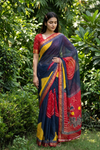 Navy Maroon Chinon Bandhini Printed Saree - Hero